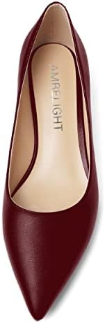 AMBELIGHT Dress High Heel 4 Inch Slip On Elegant Solid Pointed Toe Matte Stiletto Pumps Shoes Burgundy Size 6 - Zapatos for Women | Image 2