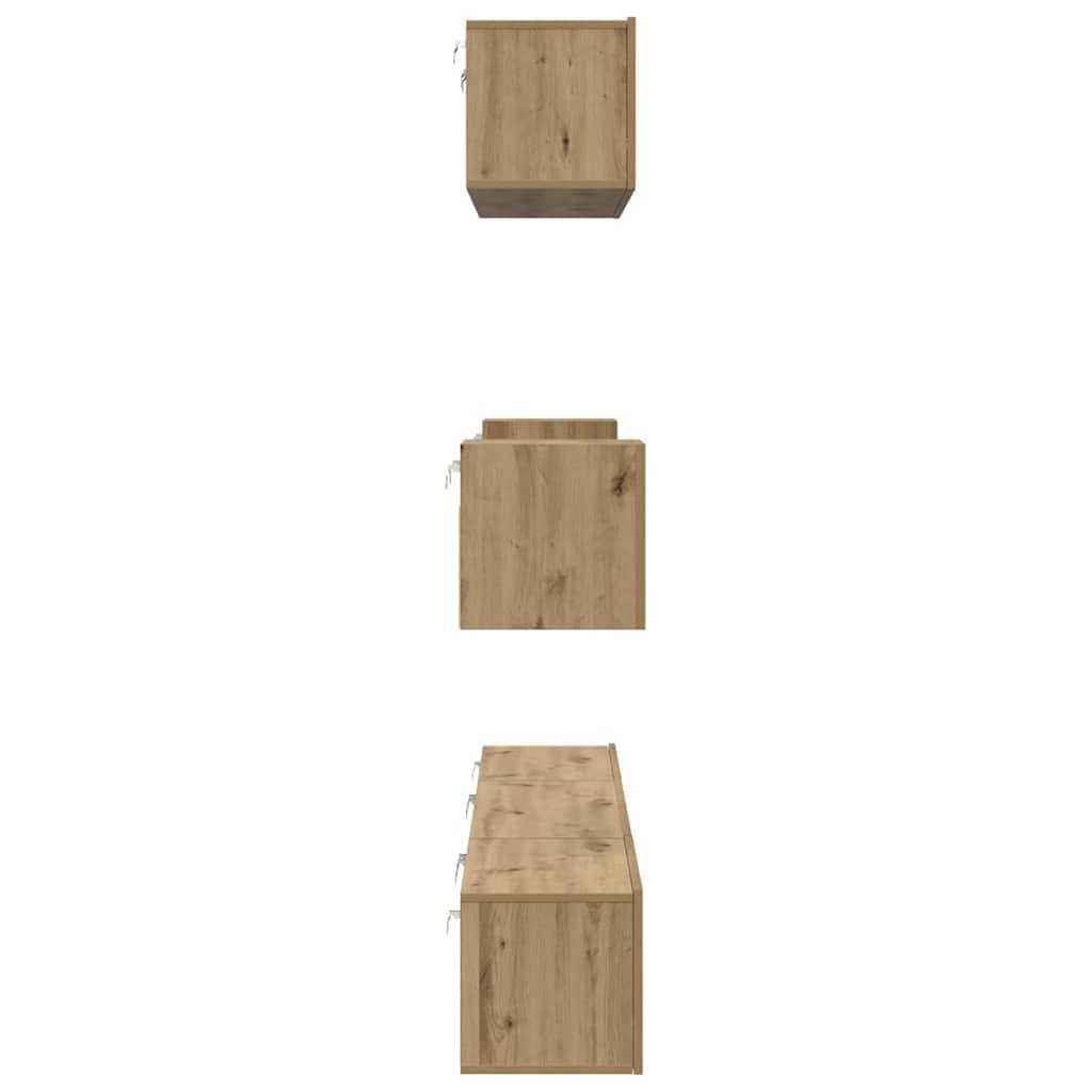 Mueble de TV montado en la pared de 7 piezas de madera de roble Artisan, con puertas y compartimentos para sala de estar, diseño que ahorra espacio, fácil montaje en pareja