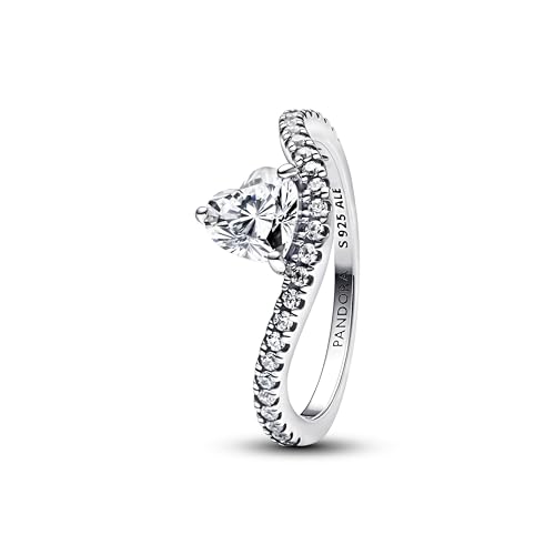 PANDORA Anillo de mujer con forma de corazón pavé, plata 193661C01, 58/18,5, Plata de ley, Zirconia cúbica
