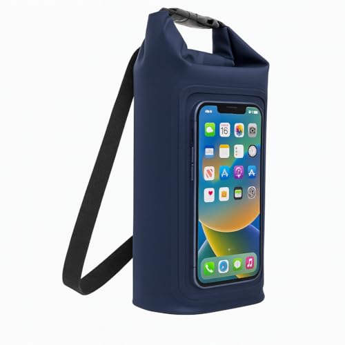 Saco Estanque Impermeável 2L com Visor Touch para Celular Bolsa Dry Bag Praia Mergulho Piscina Trilha Caiaque (Azul Escuro)