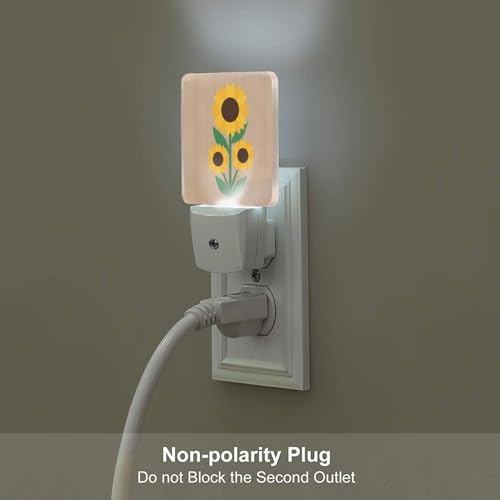 Image of Futterya Plug-in LED Night Light, Sunflowers Wooden Background Set of 2 Dusk-to-Dawn Auto Sensor Decor Lamp