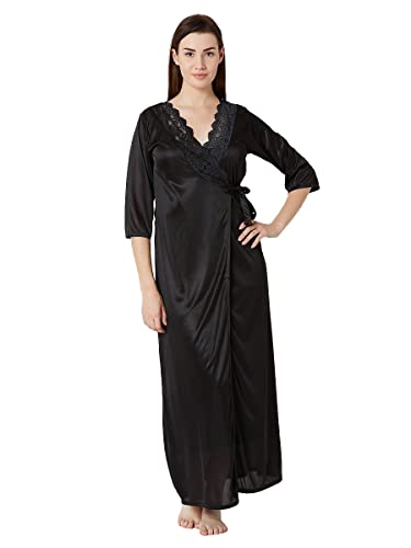 Image of Romaisa Women's Solid Maxi Satin Nighty with Robe, Free Size Nightwaer (Pack of 2) GRP-RN347-348