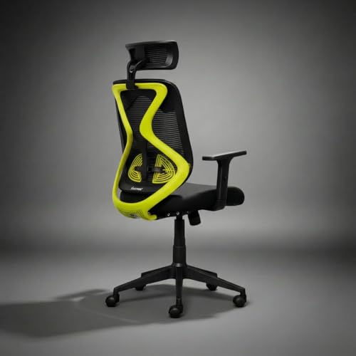 Image of Metal Mesh Back Executive Office Chair - Ergonomic Design with Adjustable Height, Durable and Breathable Seating for Office Work | 64x 61x119 cm | (Neon Green)
