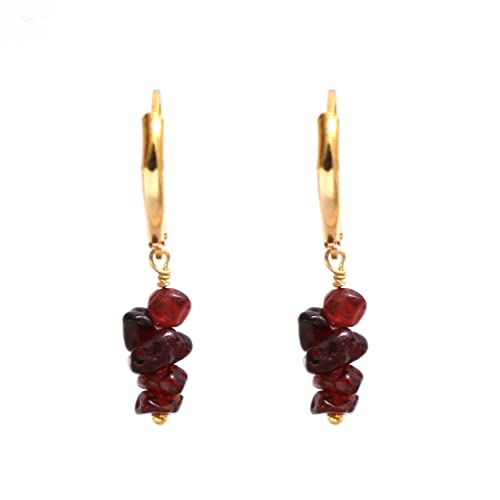 Gempires Red Garnet Crystal Dangle Earrings January Birthstone Gemstone Jewelry Hypoallergenic Gold Plated Lightweight Leverback Earrings For Women