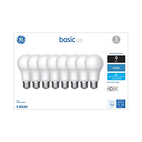 GE Basic Light Bulbs, 60 Watt, Daylight, A19 (8 Pack) - image 1
