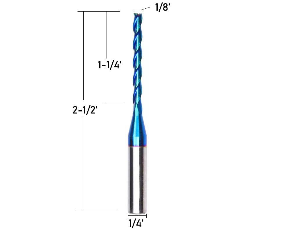 DashHound 2PCS BRF322 CNC Solid Carbide Router Bits 1/8 inch Cutting Dia 1/4 inch Shank Spiral Solid Carbide End Mill with NACO Coating for Wood Cut Carving Engraving