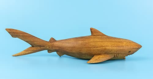 G6 Collection Wooden Hand Carved Shark Statue Sculpture Wood Decorative Home Decor Accent Figurine Handcrafted Handmade Seaside Tropical Nautical Ocean Coastal Decoration Shark (12" Long) #TOP26