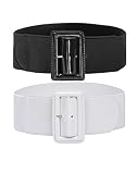 GRACE KARIN 2 Pack Women Retro Elastic Stretchy Metal Buckle Waist Cinch Belt M Black+White