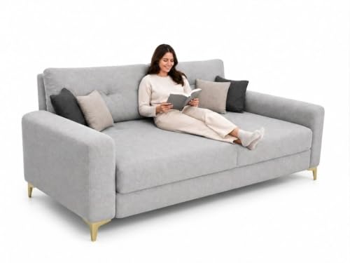Image of FURNY Lean Luxury 3 Seater Lounger Sofa Set with Adjustable Backrest, 40D High-Density Foam & Soft Boston Fabric for Living Room & Hotels & Studio Apartments - Light Grey