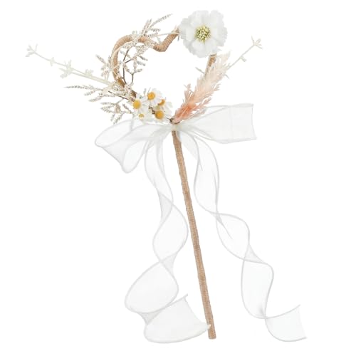 Vicenpal Wedding Flower Girl Wands Fairy Heart Princess Wands with Daisy Ribbon for Boho Rustic Woodland Wedding Reception Bridal Shower Graduation Birthday Party Ivory White
