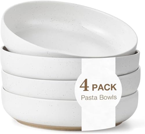 Gencywe 8.3' Pasta Bowls Set Of 4, 34 Oz Ceramic Salad Bowls, White Serving Plate, Wide And Shallow Bowl For For Fruits, Noodle, Dinner, Housewarming Wedding Christmas Dishwasher And Microwave Safe