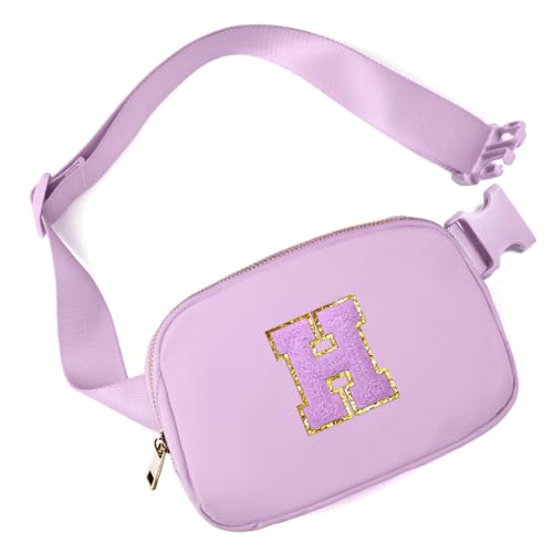 Image of Gitus Gifts for 8 9 10 11 12 Year Old Girls Belt Bag Fanny Pack Crossbody Bags with Initial Letter Patch Cute Stuff Birthday Gifts for Teen Girls Women Personalized Trend Stuff (Lavender-H)