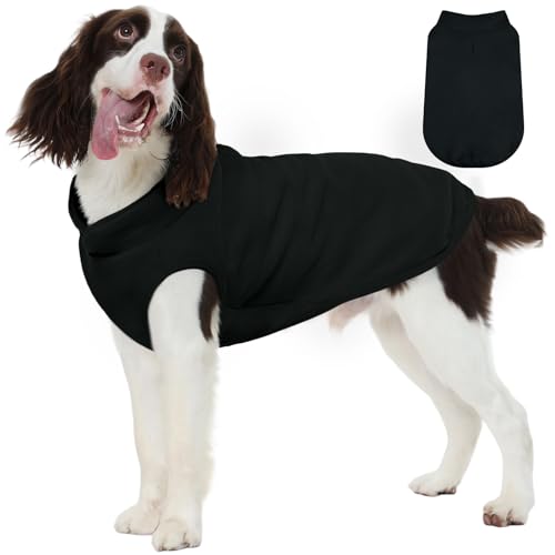 FUAMEY Dog Fleece Vest for Large Dogs,Warm Stretchy Dog Sweatshirts Pullover with Leash Hole Dogs Sweater Soft Pet Turtleneck Cozy Pet Vest Lightweight Sleeveless Black XL X-Large Black