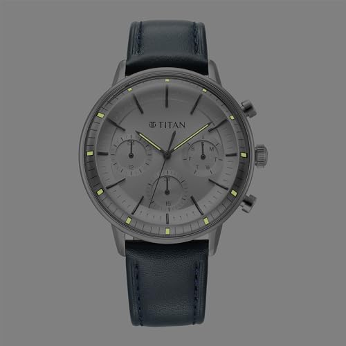 Titan Light Leathers Quartz Multifunction Black Dial Stainless Steel Strap Watch for Men-90171SL01 - Image 6