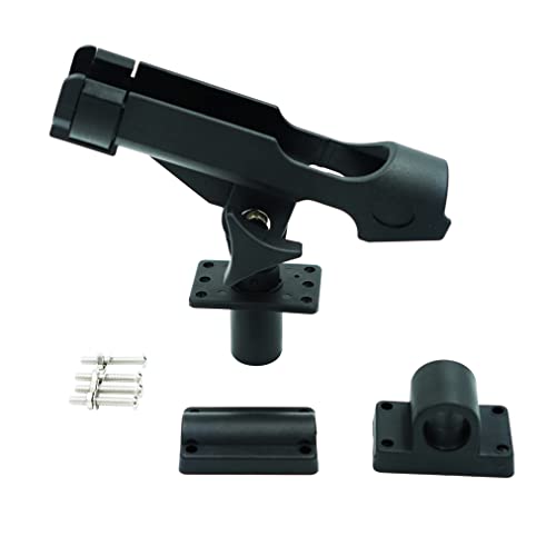 HiUmi® Adjustable Black Finish ABS and Stainless Fishing Rod Holder for Boat, Kayak, Pontoon Boat with 3 Mount