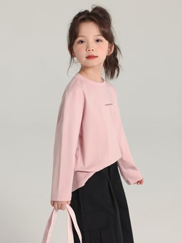 Image of 2026 Premium Girls Long Sleeve Crew Neck T-Shirt, Cotton Blend, Buding Kids Print, Casual Style