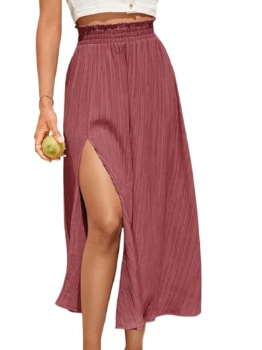 Trend Women's Summer Basic Skirt Paperbag Waist Slit Skirt