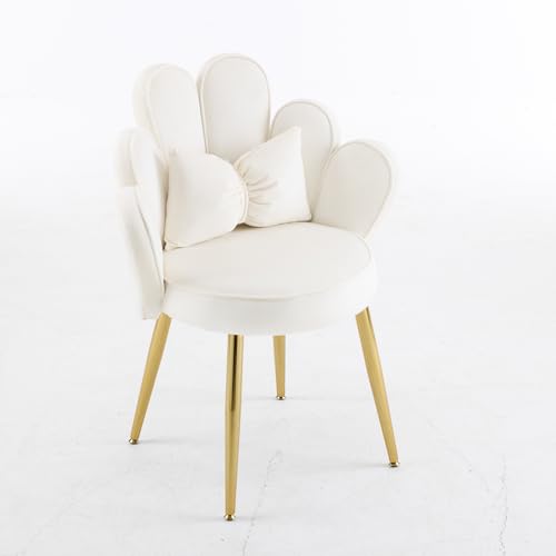LEADZM Sessel Wohnzimmer, Schminktisch Stuhl Armlehnensessel Loungesessel Relaxsessel Lesesessel Akzentsessel Einzelsofa Schlafzimmer, mit Samtbezug Metallbeinen (Petal Rückenlehne, Weiß)