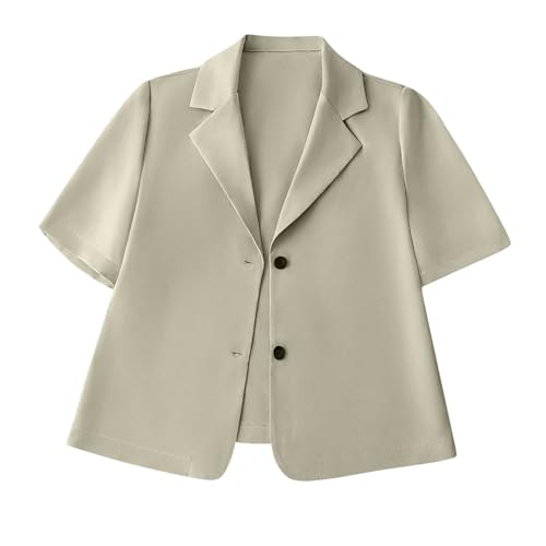 Womens Short Sleeve Blazer Dress Lapel Button Down Casual Business Formal Jackets Lightweight Work Office Suit Coats