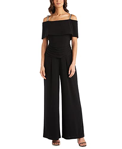 Rm Richards Women's Cold Shoulder Ruched Waist Jumpsuit - Wedding Guest Outfit (Black, 14) #TOP27