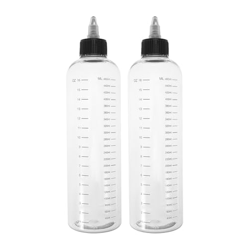 JECOMPRIS Aplicadores de Tinte para Cabello 2 Botellas Transparentes 460 Ml Medidor Graduado, Reutilizables y Livianas para Uso Profesional y Personal