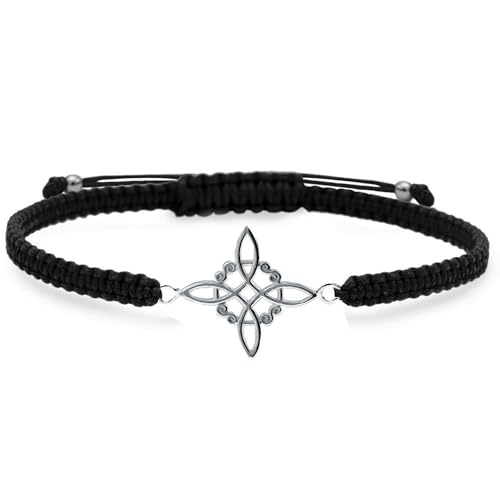 ENTREPLATA Pulsera de Macramé con Hilo Negro con Colgante de Plata de Ley 925 Amuleto Celta Protección Suerte Amor y Amistad Nudo de Bruja