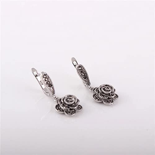 Vintage Earrings For Women Black CZ Rose Flower Drop Earrings Jewelry4