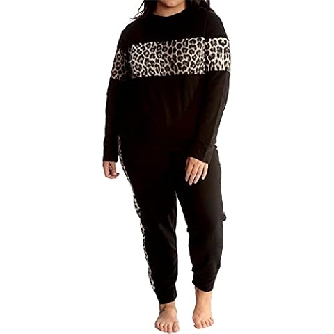 Ladies Pyjamas Leopard Print Women's Nightwear Two Piece Long Sleeves Plus Size Womens Tracksuit Gym Wear Casual Sweatshirt Lounge Wear Sets For Women UK Black 22-24 Cover