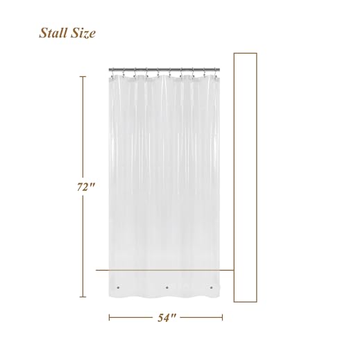 Image of Mrs Awesome PEVA Shower Curtain Liners with 3 Magnets, Water Proof 54 inch Plastic Shower Liner for Bathroom or Shower Stall, Clear, 54x72
