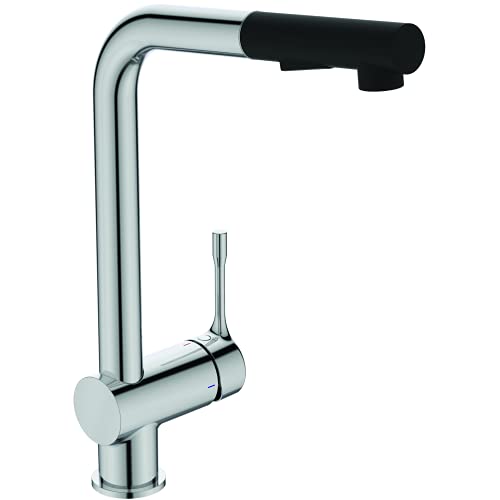 Ideal Standard Kolva Mitigeur Cuisine Robinet évier Douchette extractible 2 Jets Chrome Noir mat Economie d’eau BC476AA