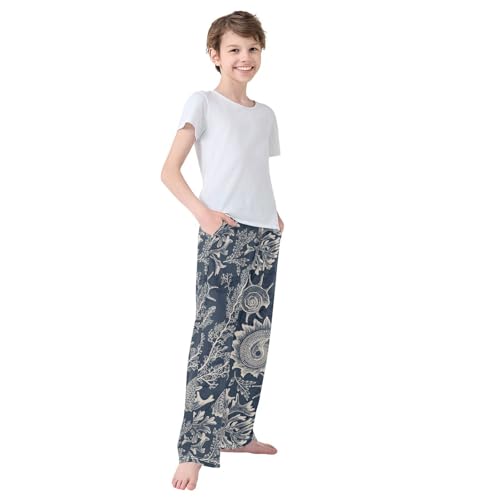 Boys' Pants Sea Coral Seashell Dark Blue Long Bottoms Jogger Pants Elastic Waist Trousers with Pockets S-XL4