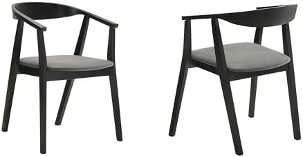 Armen Living Santana Wood Dining Chair in Black Finish with Charcoal Fabric - Set of 2 - Thumbnail 4