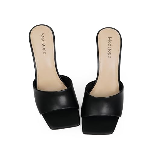 Image of Modatope Womens Heeled Sandals Open Square Toe Heels Chunky Block Heel Slip On Sandals for Women