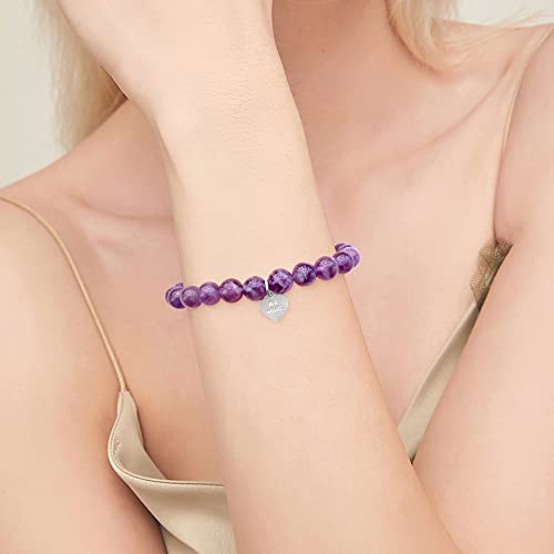 Image of Positive Lady Natural Amethyst Bracelet 16.5 17.78cm with 925 Sterling Silver Angel Wing Cross Four Leaf Clover Heart Rubber Charm 6mm bead Healing Crystal for Women Girl Handmade Adjustable, Stone