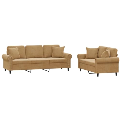 Gecheer 2-TLG. Sofagarnitur Sessel Couch Sofa Wohnzimmersofa Couchgarnitur Designsofa Sitzmöbel Polstermöbel mit Kissen Braun Samt 3202277