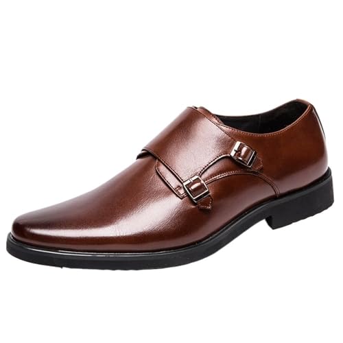 Men Oxford Dress Shoes Calfskin Leather Office Slip On Plain Toe Heel Non Slip Anti-Slip Low Top Rubber Sole Shoe for Casual Wedding Party Prom
