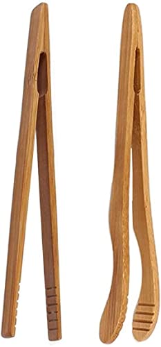 Generic 6.7 Inch Bamboo Toast Tongs, Small Natural Wood Toaster Tongs, Mini Wooden Tea Tweezer Bacon Tea Clip Food Tongs For Cooking1 Straight & 1 Bent Practical