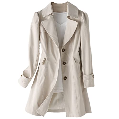 keusyoi Gabardina de otoño para mujer, abrigo de un solo botón para primavera, cuello vuelto, gabardina sobretodo cortavientos, ropa de abrigo, blanco, L