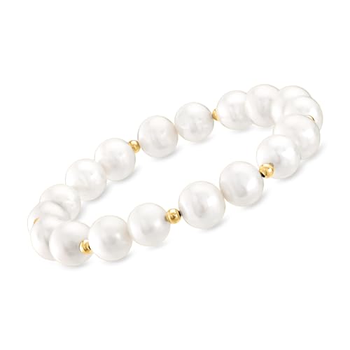 Ross-Simons 9-10mm Cultured Pearl Stretch Bracelet With 14kt Yellow Gold