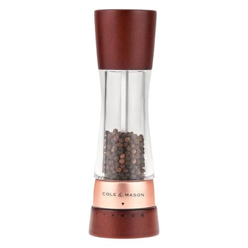 Cole & Mason Derwent Pepper Mill - Gourmet Precision Pepper Grinder - Refillable Seasoning and Spice Tools - Adjustable Black Peppercorn Grinder Settings - Rose Gold