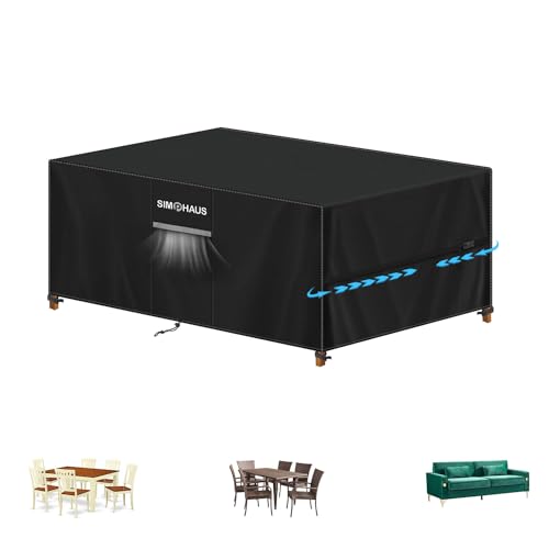 SIMPHAUS Funda para Mesa de Jardin Lluvia Funda Muebles Terraza Impermeable Cubierta Muebles Exterior con Ventilación Resistente al Viento Capa para Mesa Exterior Anti-UV Tela Oxford 420D 140x80x80cm