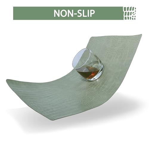 Jovono Faux Leather Placemats Set of 6, Waterproof Heat Resistant Dinner Place Mats for Dining Table, Non-Slip Crocodile Embossed, Green (17.8x11.8 Inch) by Jovono - Used condition - Image 7