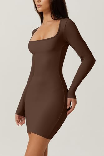 Mulisky Bodycon Dresses for Women, Square Neck Long Sleeve Slimming Fit Mini Dresses for Club Party3