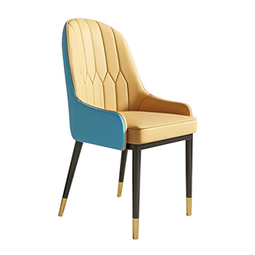 SJIALEN 1 Pcs Dining Chairs, Comfortable Soft Leather Home Living Room Armrest Chairs Hotel Office Computer Chair Kitchen Chair (Color : Camel+Blue)