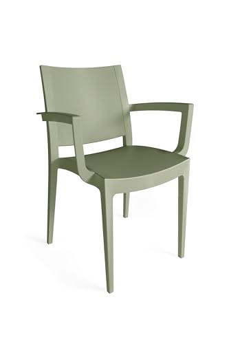METRO Professional Silla con Reposabrazos Iluna, Polipropileno, Verde Oliva, Apilable, 80x59x51 cm, Uso Exterior