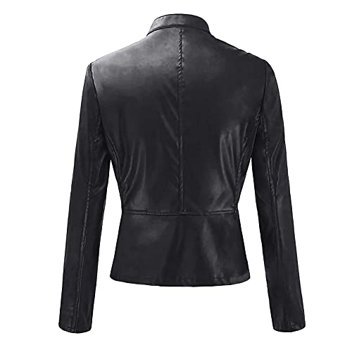 Jackets For Women Faux Leather Motorcycle Biker Jacket Fashion Zip Up Coats Soft Leather Short Open Front Cardigans Black #TOP5