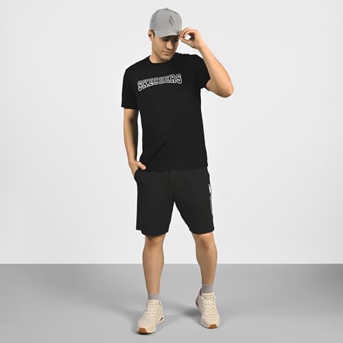 Image of Skechers Men Dual Print Varsity Graphic Black T-Shirts