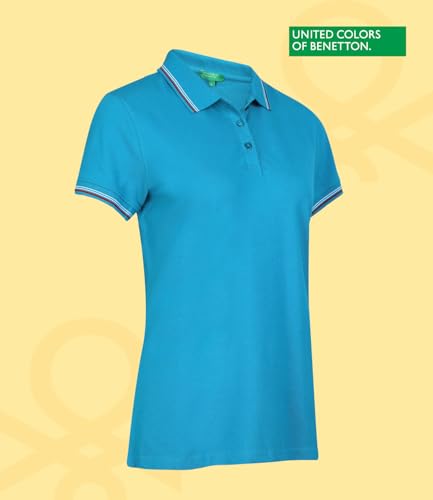 Image of UNITED COLORS OF BENETTON Women's Cotton Lycra Half Sleeves Plain Stylish Regular Fit Polo T-Shirt with Coloured Collar Tipping