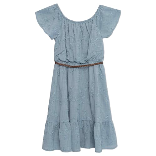 Speechless Girls' Flutter Sleeve Textured Woven Knee-Length Dress with Braided Belt3