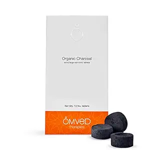 Omved Organic Charcoal Tablets for Burning Dhoop, Multipurpose Use Organic Charcoal -12 Tablets